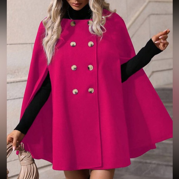 Luxe classic button up double breasted cape jacket - Picture 11 of 16